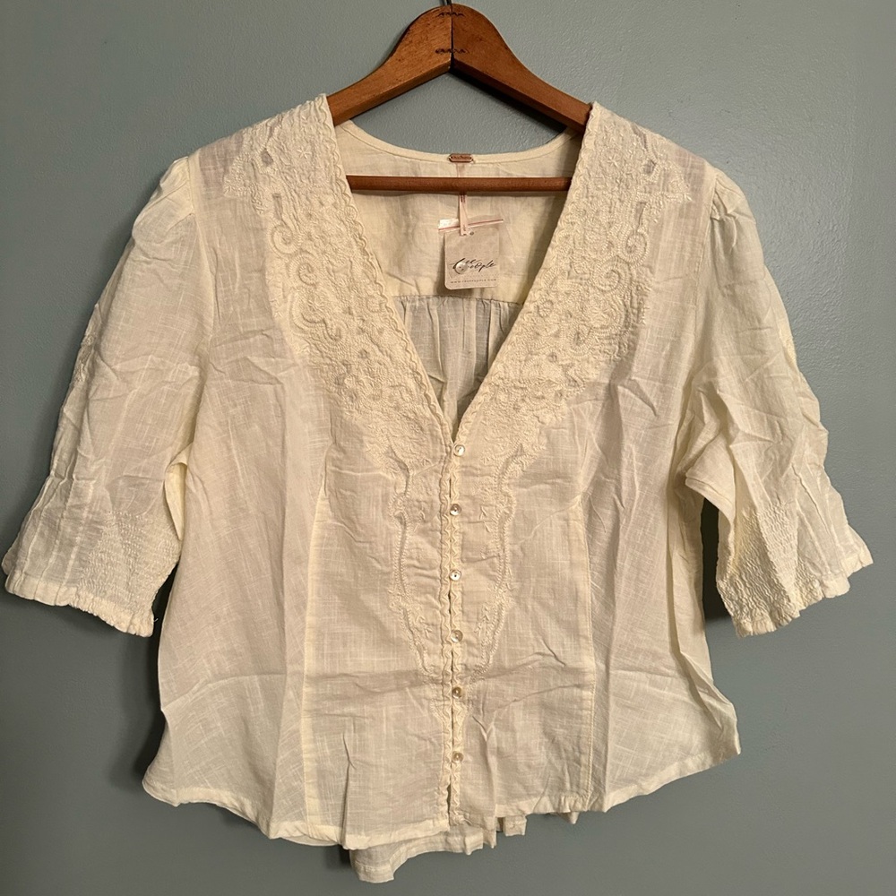 NWT Free People Laurie Embroidered Blouse In Bones Medium - Picture 4 of 7